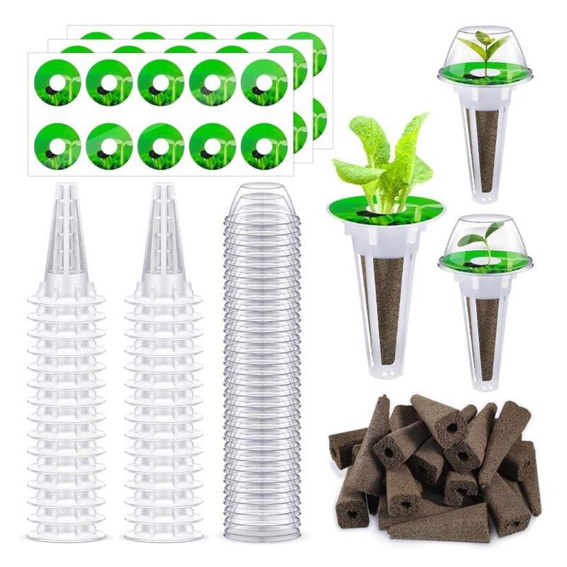 

166pcs Pods Kits Reusable Hydroponics Pods Set Indoor Hydroponics Growing System with Labels Grow Basket Growth Sponges