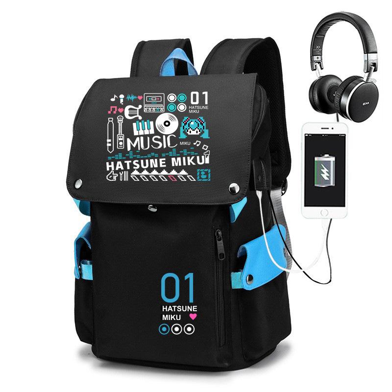 Anime Cartoon Print USB Charging Flap Top Teenage Student Backpack Casual Bookbag for Boys Girls