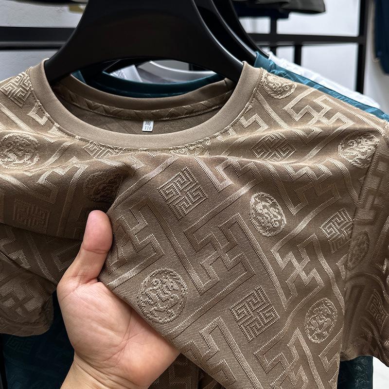 Men’s 2024 Summer Ice Silk Printed Round Neck T-Shirt