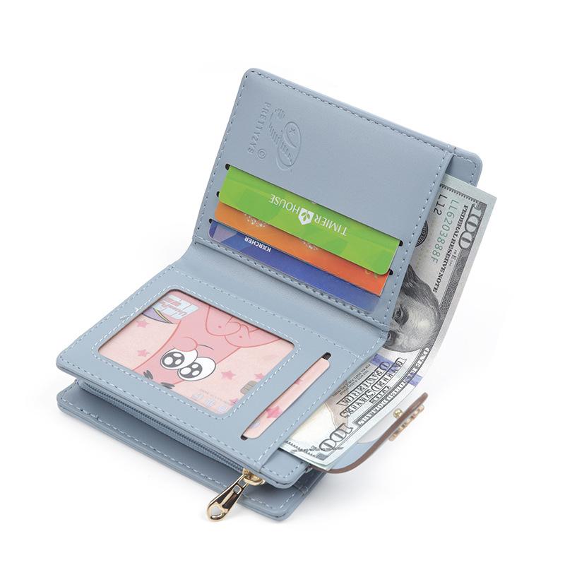 Women's Short Wallet with Simple Buckle and Multiple Card Slots Foldable Women's Coin Purse