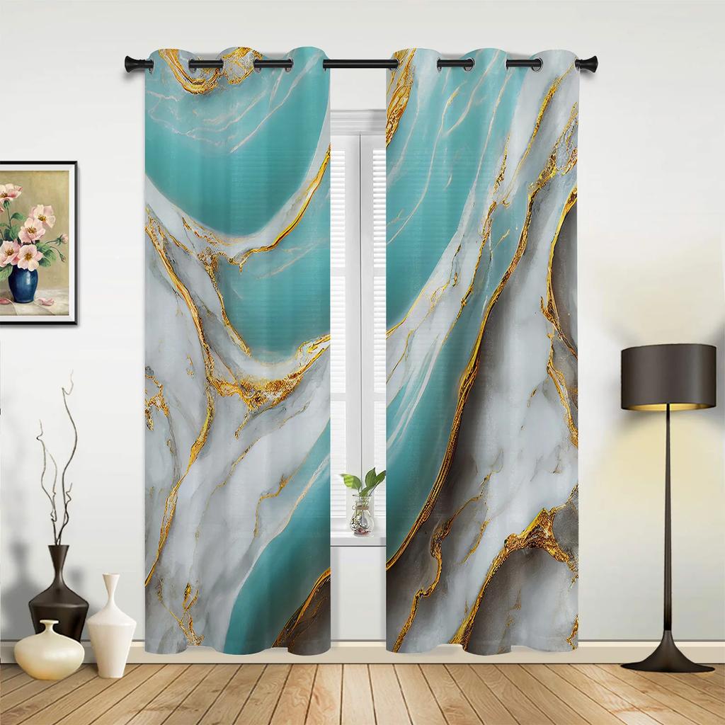 Marble Texture Aqua Curtains for Bedroom Living Room Drapes Kitchen Children's Room Window Curtain Modern Home Decor