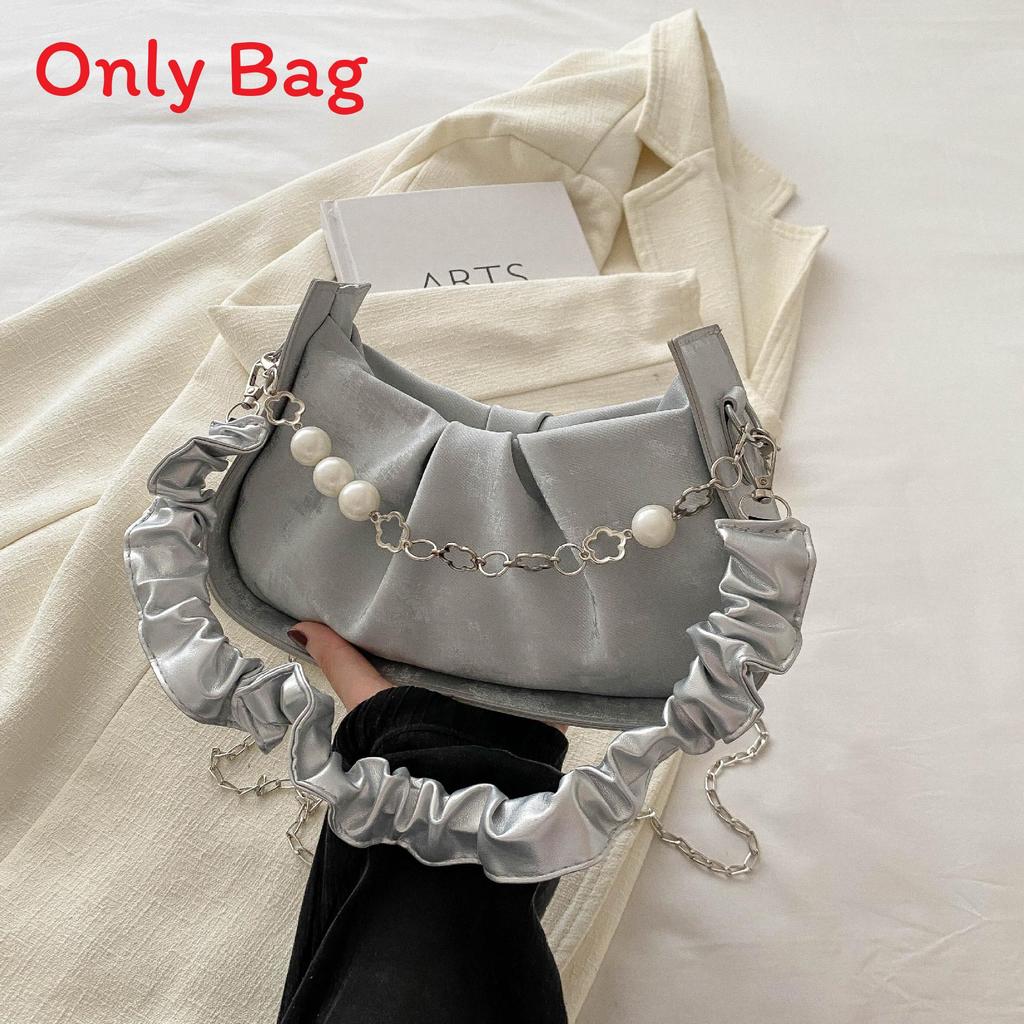 Street Style Pu Small Shoulder Bag With Pearl Chain For Daily Fashion Women