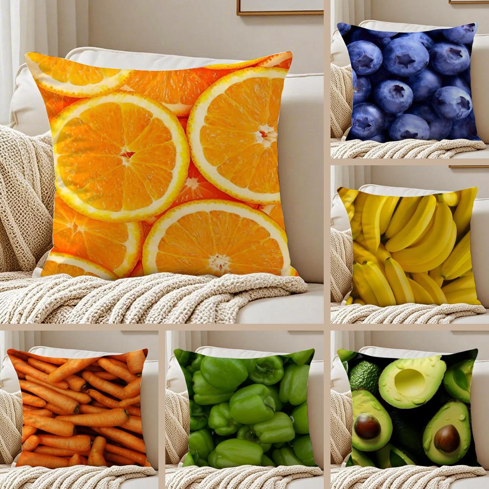 Fresh Food Anime Health Cushion Cover Silky Short Plush DoubleSided Printed Pillow Case for Sofa All Seasons Home Decor Gift