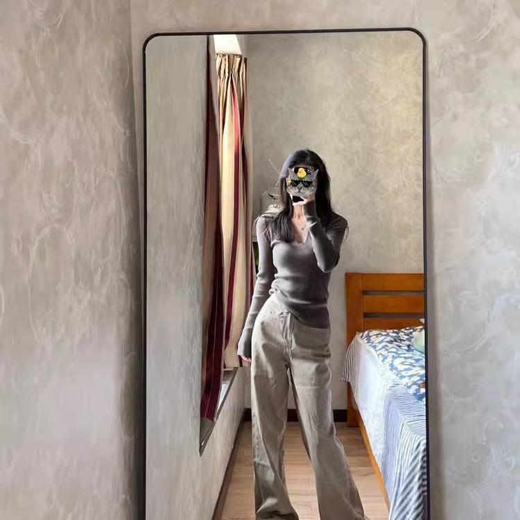 Instagram Baddie V-Ausschnitt Stricktop Damen Frühling Herbst Winter Basisschicht Slim Fit Taillenbetonend Enganliegend Normale Ärmel Lange Bluse