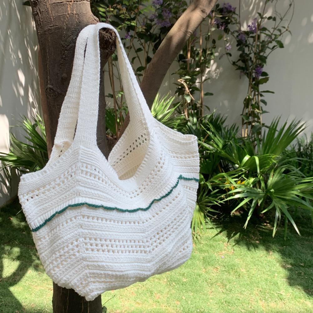 Korean Style Hollow Out Knitted Weave Bag Solid Color Knitted Shoulder Bag Crochet Tote Bag  Daily
