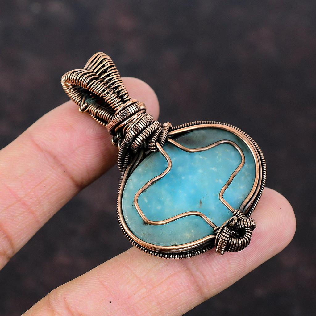 Hemimorphite Pendant Copper Wire Wrapped Pendant Rainbow Moonstone Gemstone Pendant Handmade Pendant Wonderful Copper Jewelry Gift For Mom