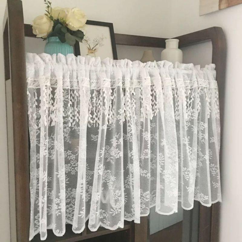 1pcs White Embroidered Short Curtains Translucent Gauze Curtains Decorative Curtain