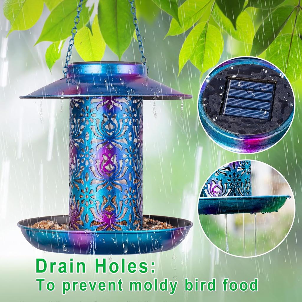 Ottsuls Solar Bird Feeder for Outdoors Hanging, Metal Wild Cardinals Garden Lantern with S Hook, Weatherproof and Water Resistant Birdfeeders as Gift