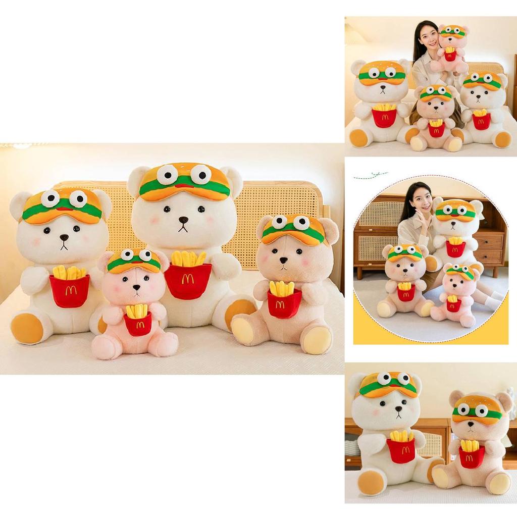 Adorable Large Burger And Fries Bear Plush Toy Cute Stuffed Animal Pillow Gift