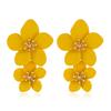 Double Layer Flower Dangle Earrings for Women Trendy Spray Paint Sweet Blooming Petal Drop Earrings White Blue Pink Red Zircon