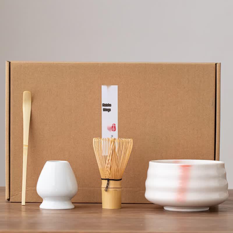 Matcha Tea Ceremony Whisking Tool Set with Kiln-Changed Pink Teabowl