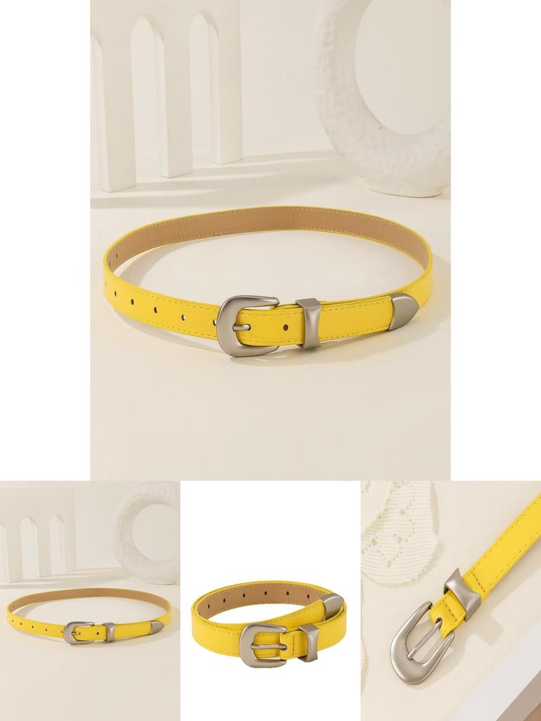 Simple Solid Color Metal Buckle Decoration Women Casual Belt For Denim Outfits