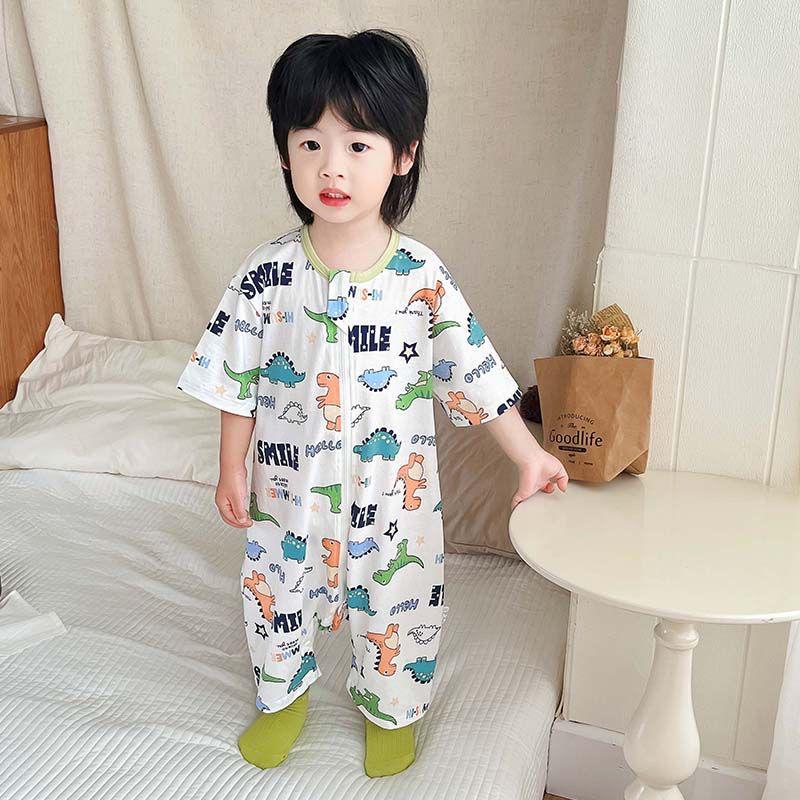 Lightweight Pure Cotton Short Sleeve Baby Sleeping Bag - Anti-kick, Breathable One-piece Pajamas & Crawling Romper for Home Wear