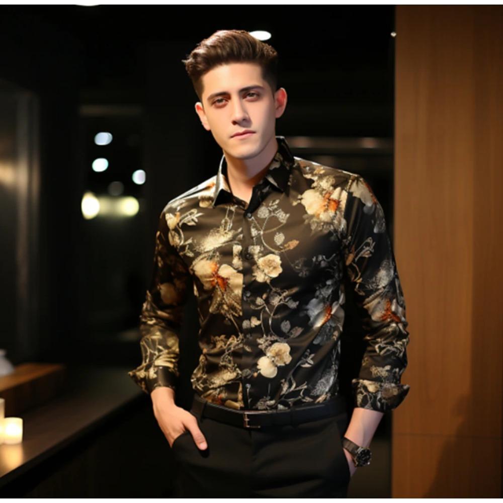 Herren Hemden mit Blumenmuster Langarm Lässiger Cardigan Neue Knöpfe Urlaubsmode Hemden