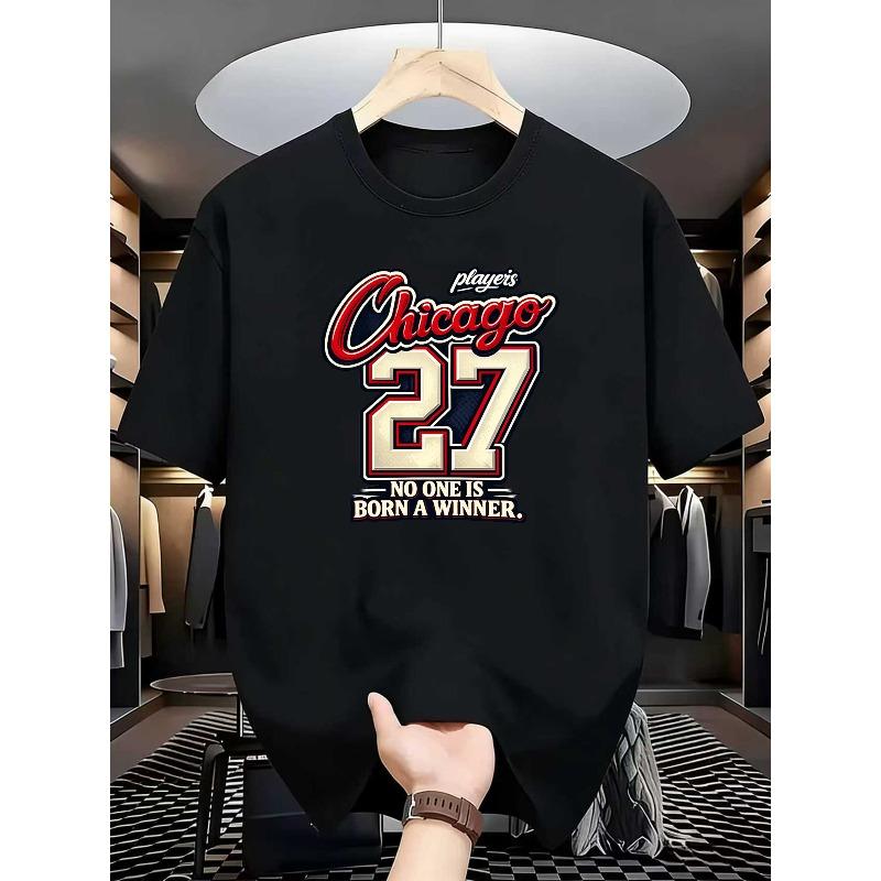 Europäische Größe Herren Sportliches Print-Kurzarm-T-Shirt | Lässig, Lockerer Schnitt, Mittlere Dehnbarkeit, Rundhalsausschnitt, Ganzjahreskleidung