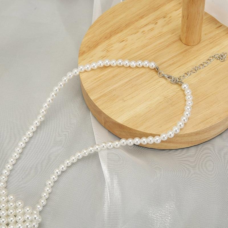 Girls Shirt Pearl Necktie Female Easily Wear Social Gatherings Detachable Pearl Collar Removable Ties Costume Jewellery