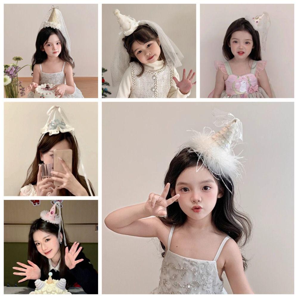 Acrylic Birthday Party Hat Mesh Princess Hair Accessory Sweet Party Hair Hoop Girls