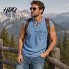 Masculine Style Shirts Men's Sleeveless Shirts V Neck Breathable Casual Summer Lightweight Men Top Pocket Top Button Up Solid Color Stretchable for
