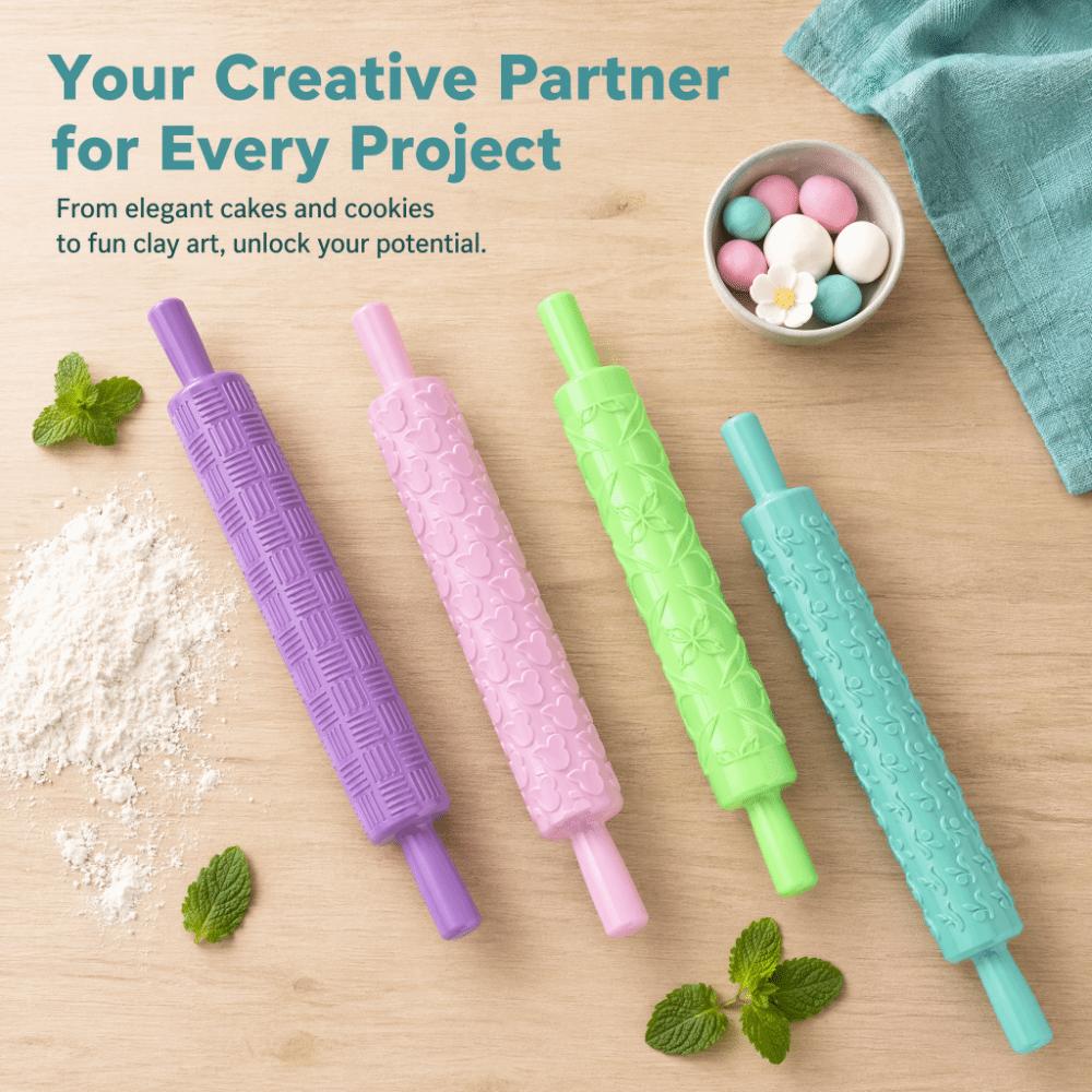 Non-Stick Pattern Rolling Pin 3D Pattern Cookie Rolling Pin Fondant Rolling Pin Cookie Dough