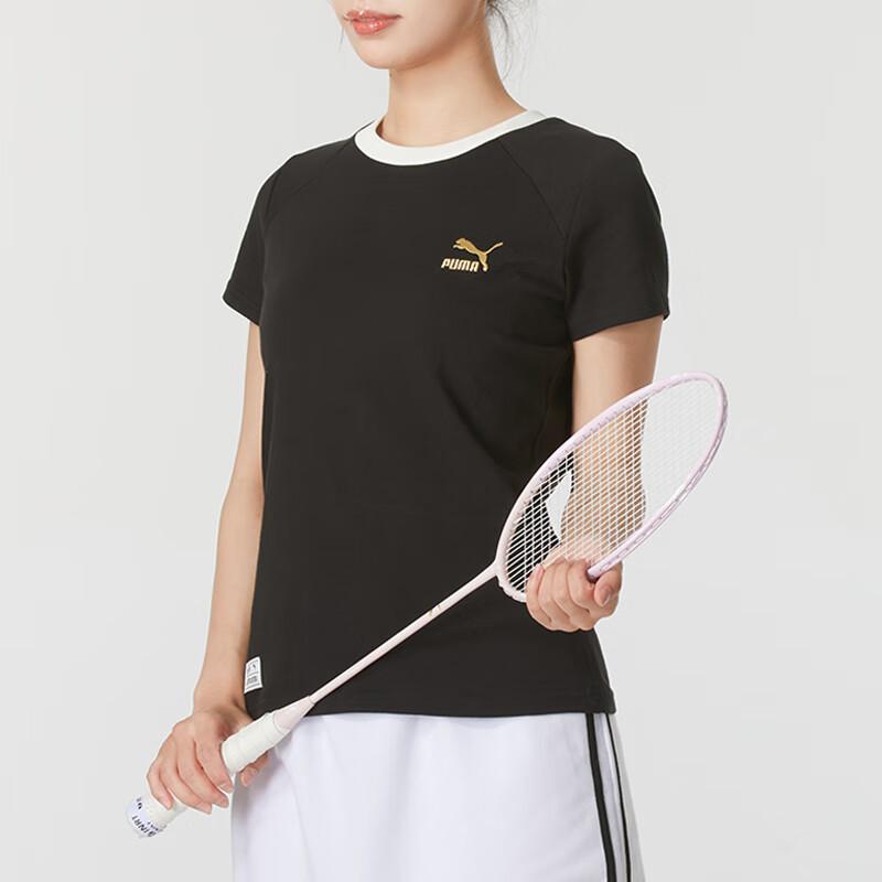 Puma Color Block Breathable Short Sleeve Regular T-Shirt Women Tops Black 629234-01