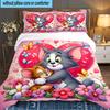 Cat And Mouse Romance 3PCS Bedding set,Ideal for 1pc Duvet Cover And 2pcs Pillowcases Perfect for Fan gift,Ideal for Bedroom, Dormitory