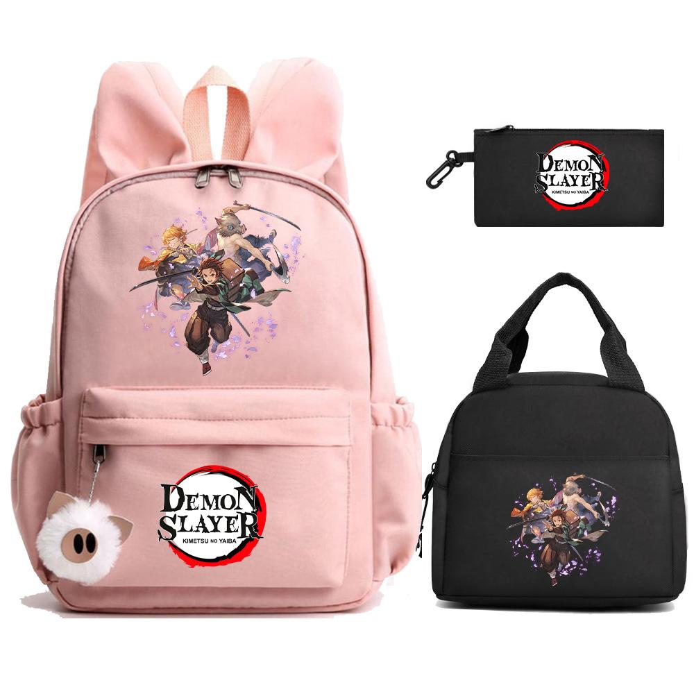 3Pcs/set Anime Demon Slayer Printed Backpack Lunch Bag Pencil Case for Student Schoolbag Girl Women Large Capacity Waterproof Travel Bag Gift