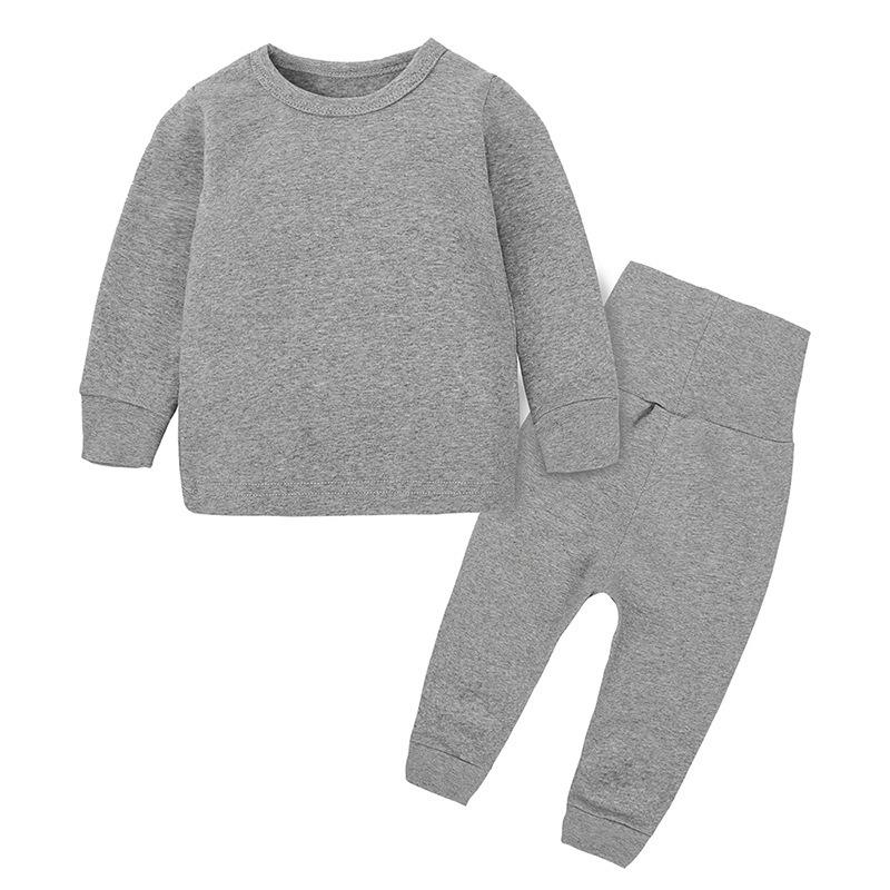 Kids Thick Brushed Pajama Set for Spring Autumn Long Sleeve Pants with Tummy Protection