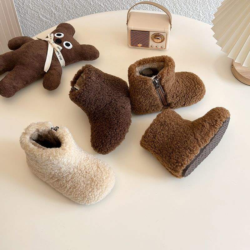 Girls Two Cotton Shoes Children's Snow Boots Plush 2025 Autumn and Winter New Plush Plush Birkenstocks Baby Winter Shoes