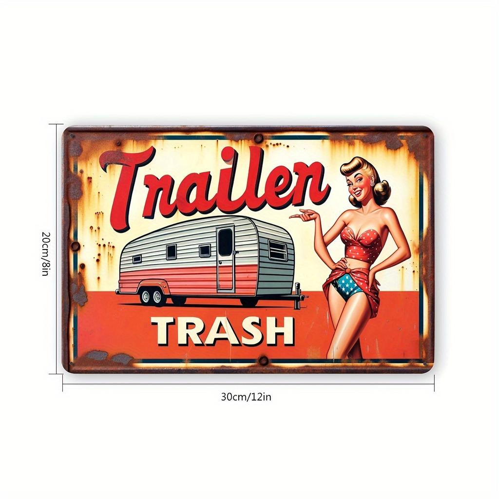 Vintage Trailer & Spice Girl Metal Tin Wall Art Sign - Retro Wall Decor with Pin-Up Girl & Classic Bus Design, Bar Decoration