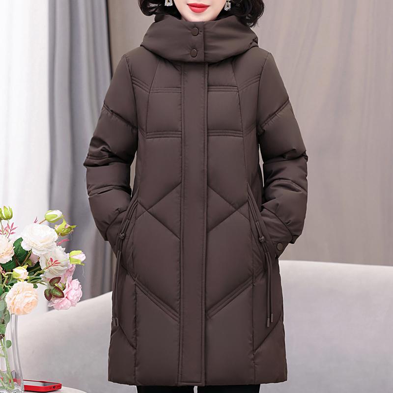 Plus Size XL-5XL Fashion Winter Coat Female Long Parkas Hooded Thick Warm Loose Middle Age Women's Jackets