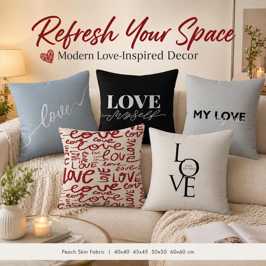 Romantic Love Quote Pillow Cover 2D Flat Printed Peach Skin Cushion Cover Valentine Gift For Sofa Wedding Bedroom Home Decor