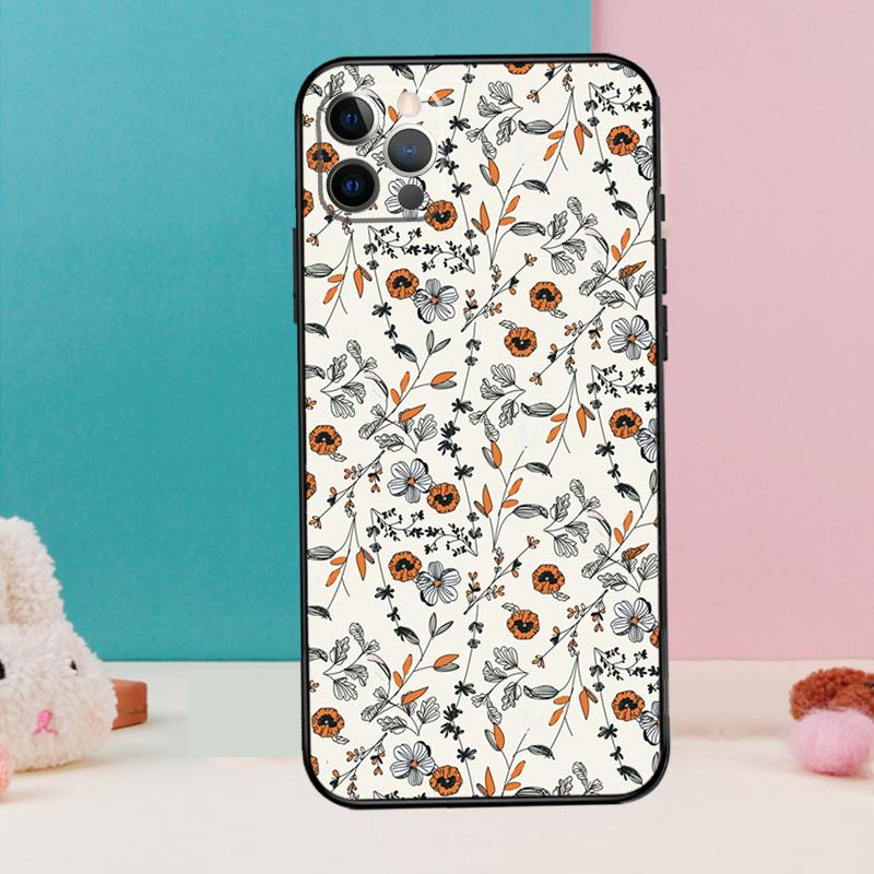 Orange Flower Pattern Phone Case For iPhone 17 Air 16 15 14 12 11 13 Pro Max 12 13 mini 15 16 Plus 16e Cover Coque