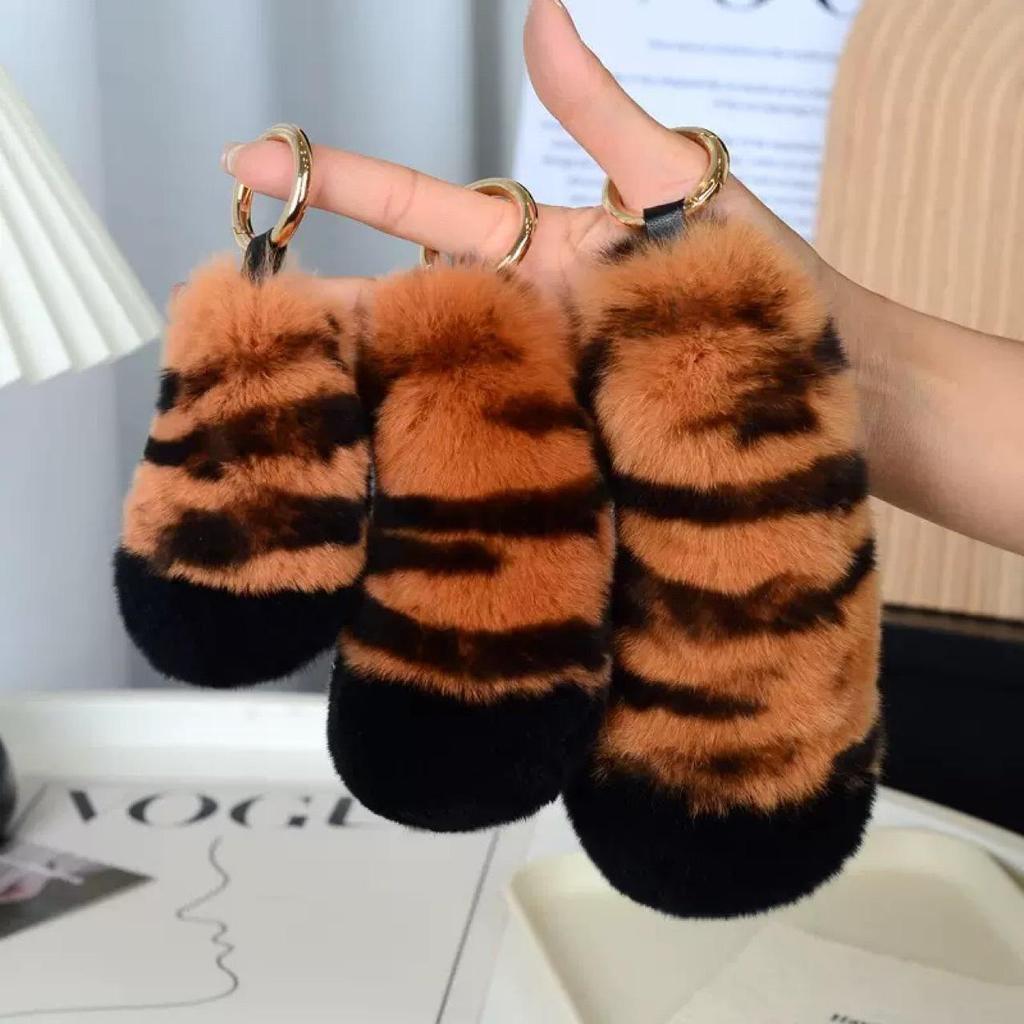 Cute Cartoon Rex Rabbit Fur Tiger Tail Bag Charm & Keychain