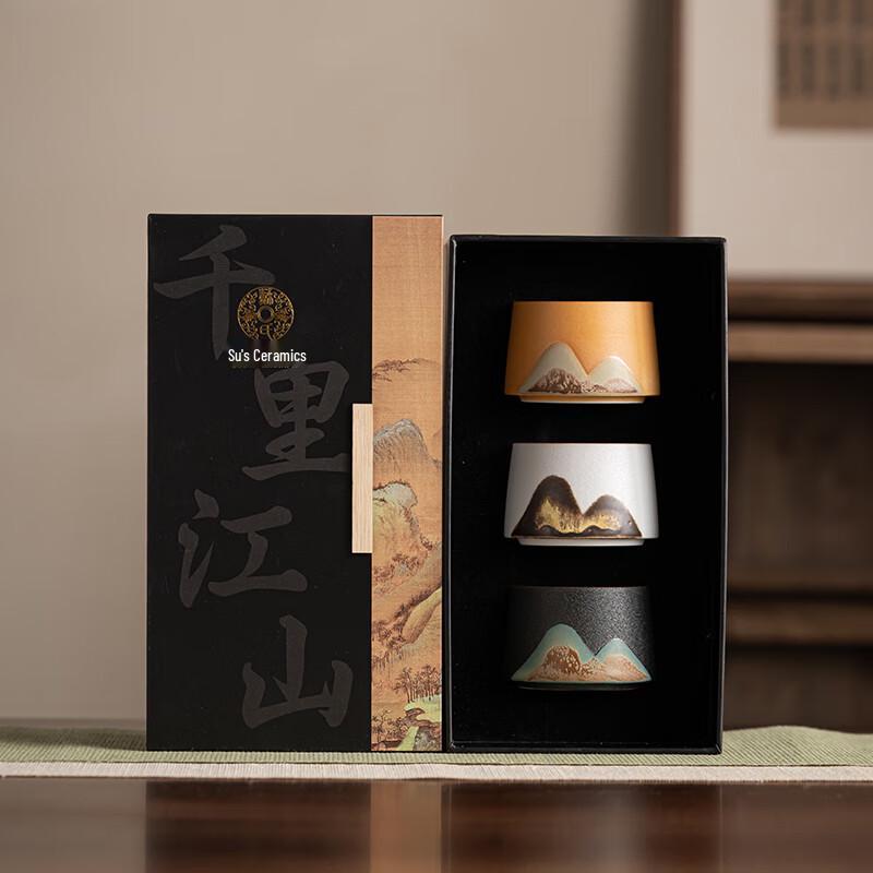 Sushih Ceramic Hand-Painted A Thousand Li of Rivers and Mountains Teacup