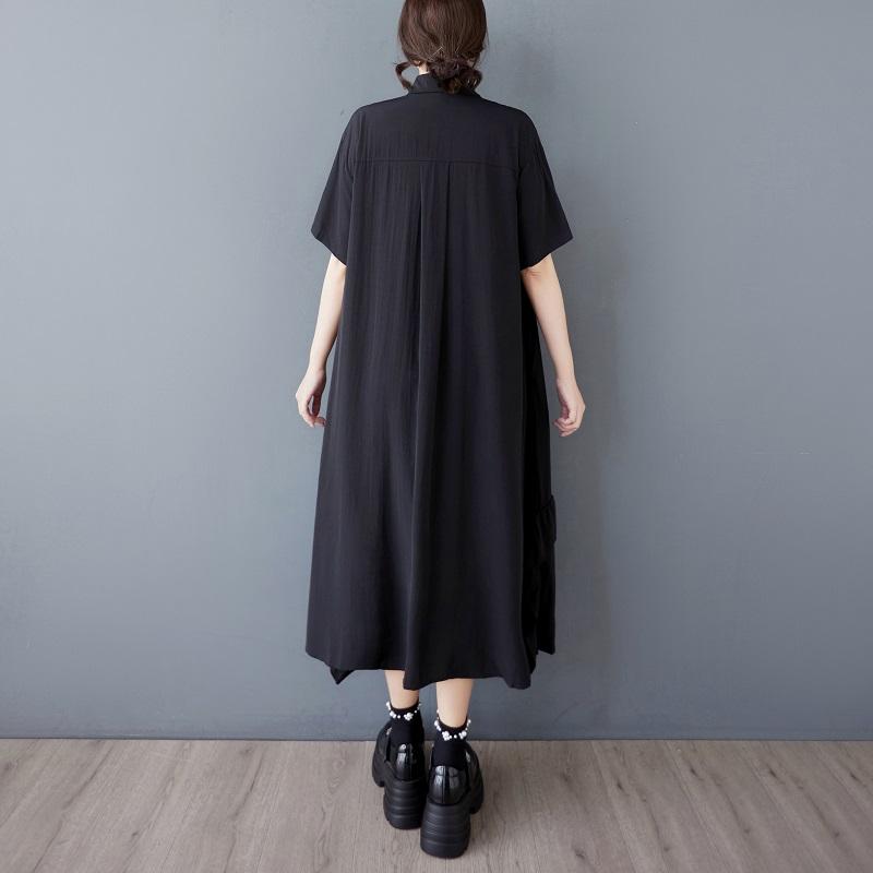 Dámské ležérní volné dlouhé letní šaty s krátkým rukávem, černé, vintage, nové, plus size