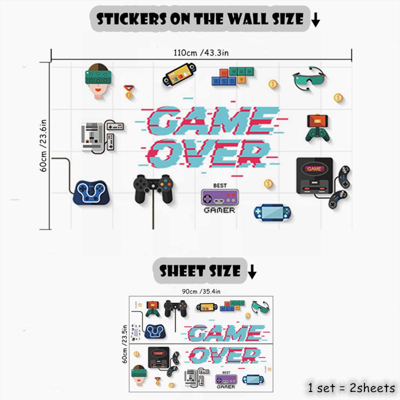 Level Up Gamer Zone Cartoon Gaming Theme Wall Decals Puzzle Game Character Cool Boy Vinyl Stickers Home Decoration For Kids Room