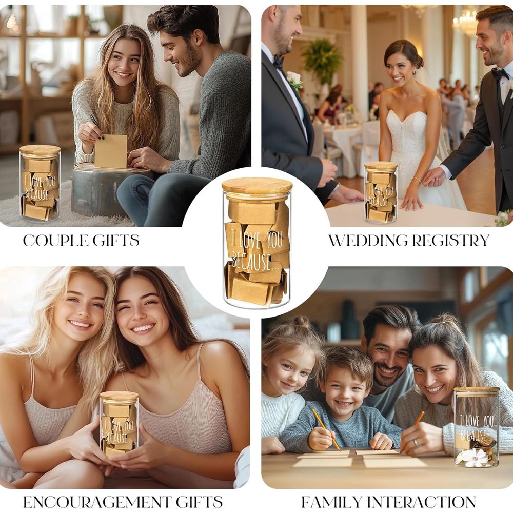 50 Blank Love Notes Memory Jar, Anniversary Birthday Gifts for Boyfriend Girlfriend Husband Wife Mom Dad Friends, Couple Gifts