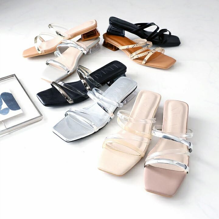 Vivian Damen Pantoletten mit transparenten Absätzen, niedrigem Absatz, V0375SM, Beige, Größe S (22,0-22,5)