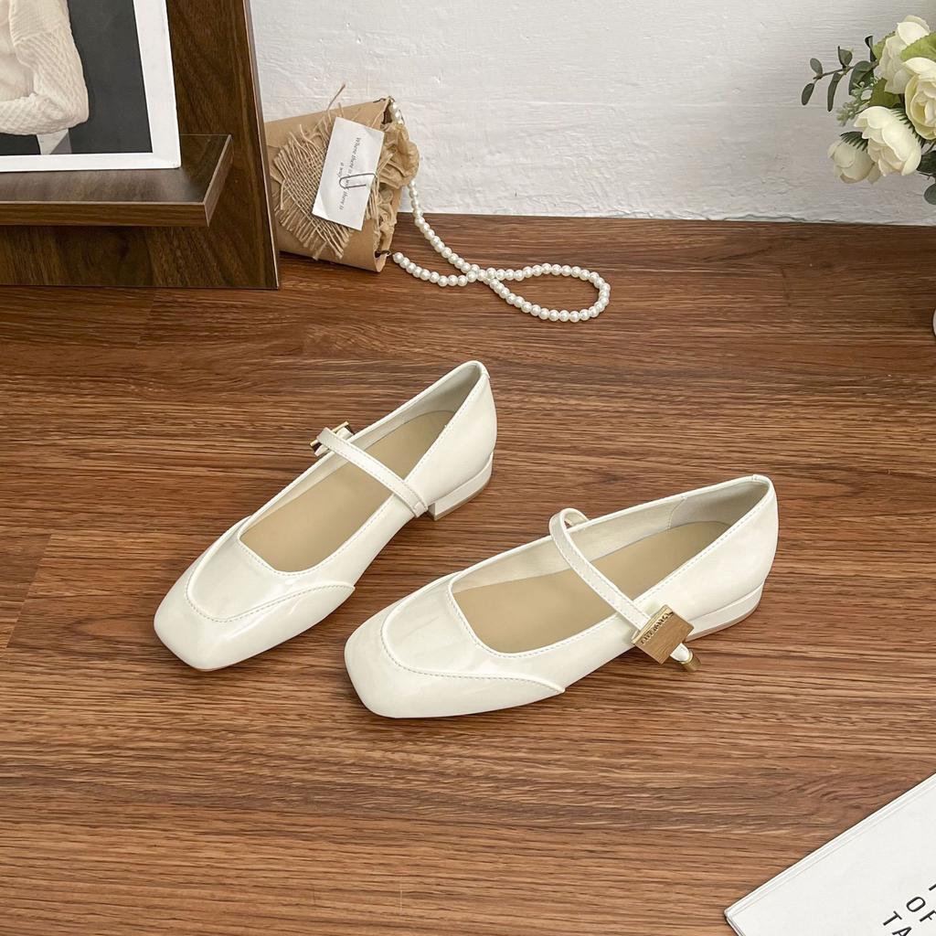 French retro single shoes 2025 grape mother spring new square head Mary Jane shoes women's comfortable soft sole shallow mouth women's shoes