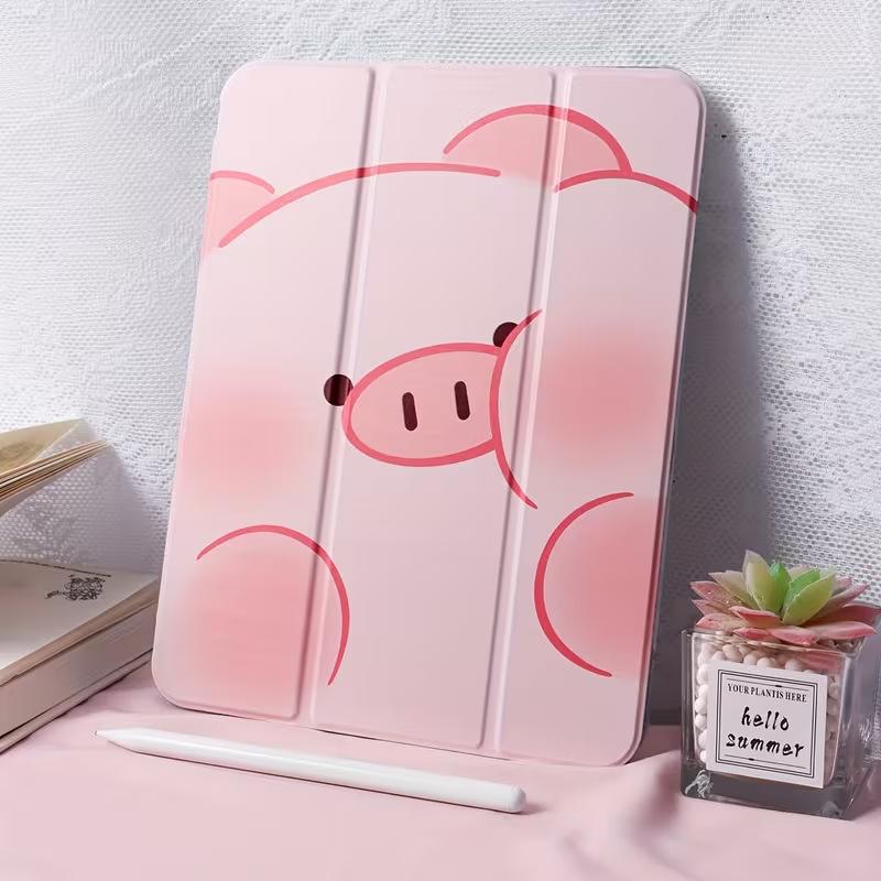 Cute pink pig-shaped iPad Air 7/6/5 tablet case, Pro tablet shell, 11/10/9 protective case