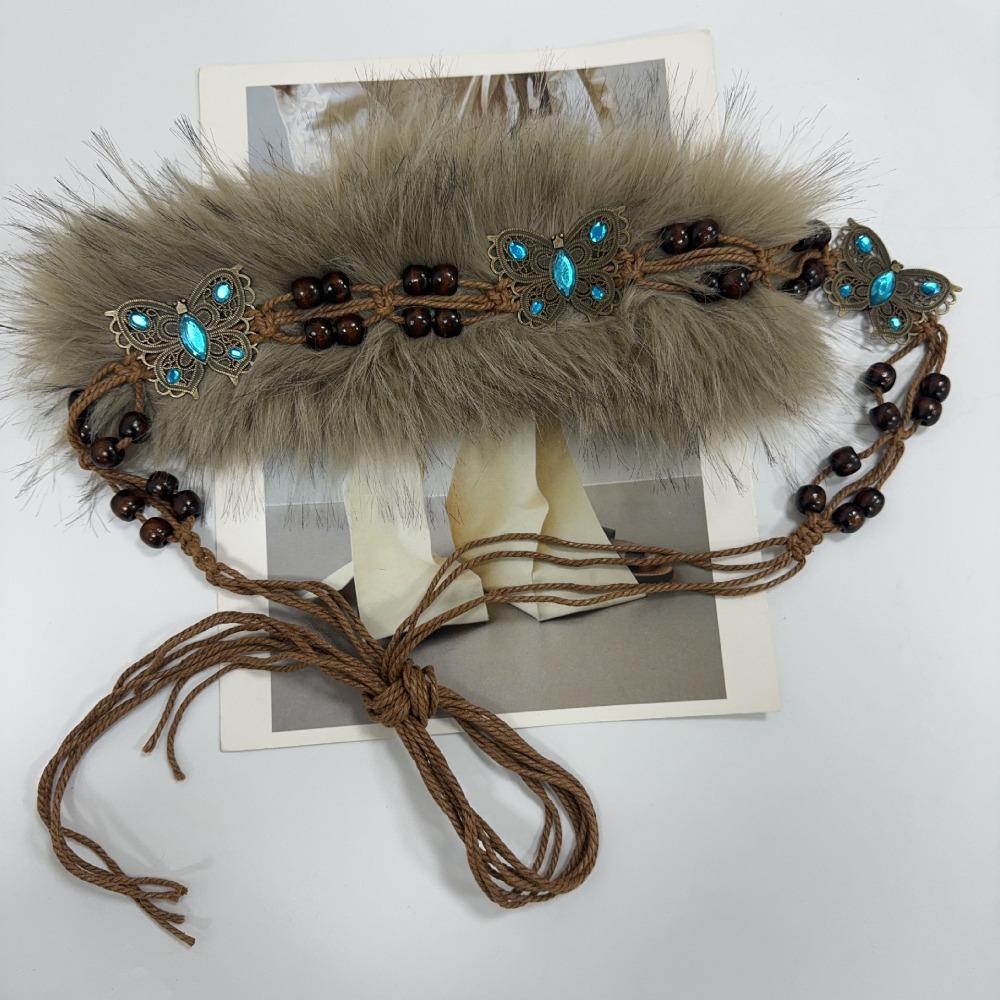 

Trendy Bohemian Tie Rope Waist Belt Luxury Design Y2K Faux Fur Waistband Versatile Vintage Butterfly Waist Chain Women s Fashion
