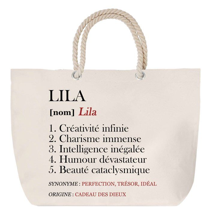Sac de plage anse corde - PLANETEE - Lila - Grand format - Coton - Personnalisable (prénom)