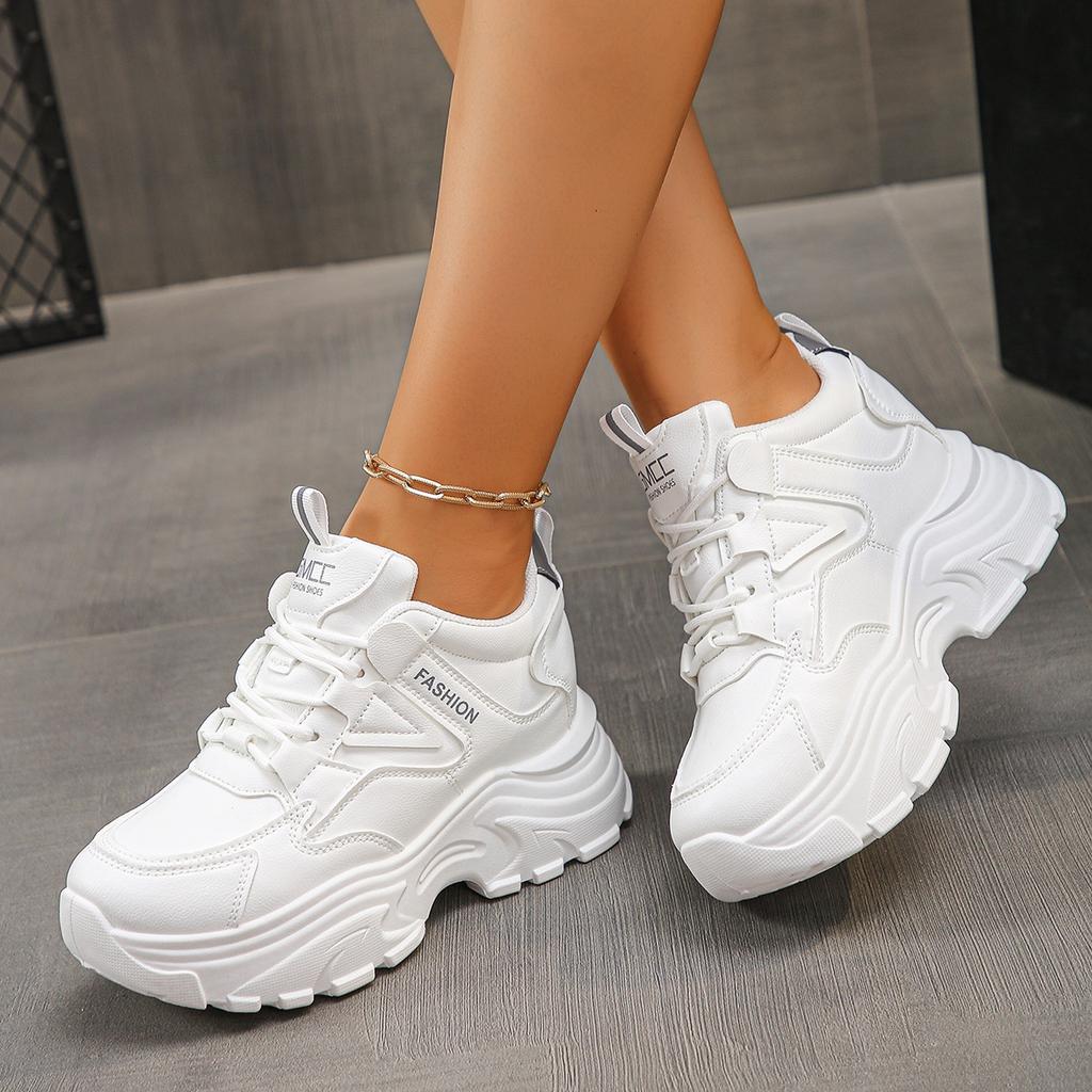 Women's Chunky Sneakers White Black Platform Sports Shoes for Women Height-increasing Shoes Thick Bottom Vulcanized Shoes Woman