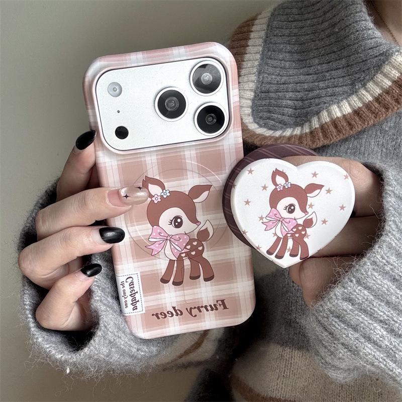 Autumn/Winter Plaid Little Deer Case for iPhone 17 Pro Max & 16 Pro/15 Magnetic Hard Cover