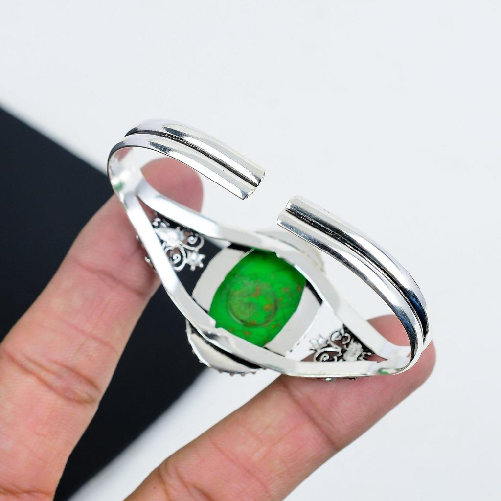 Natural Green Turquoise Gemstone Handmade 925 Sterling Silver Cuff Bangle, Green Turquoise Bangle,For Wife, Unisex Bangle, Gifts For Thanksgiving