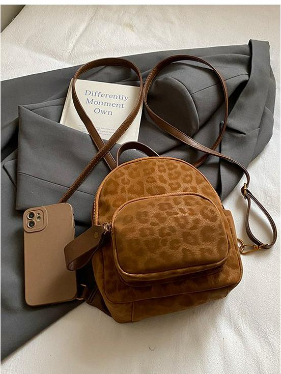 2025 Autumn/Winter Leopard Print Women's Retro Schoolbag: Large Capacity European & American Backpack for Students & Casual Travel