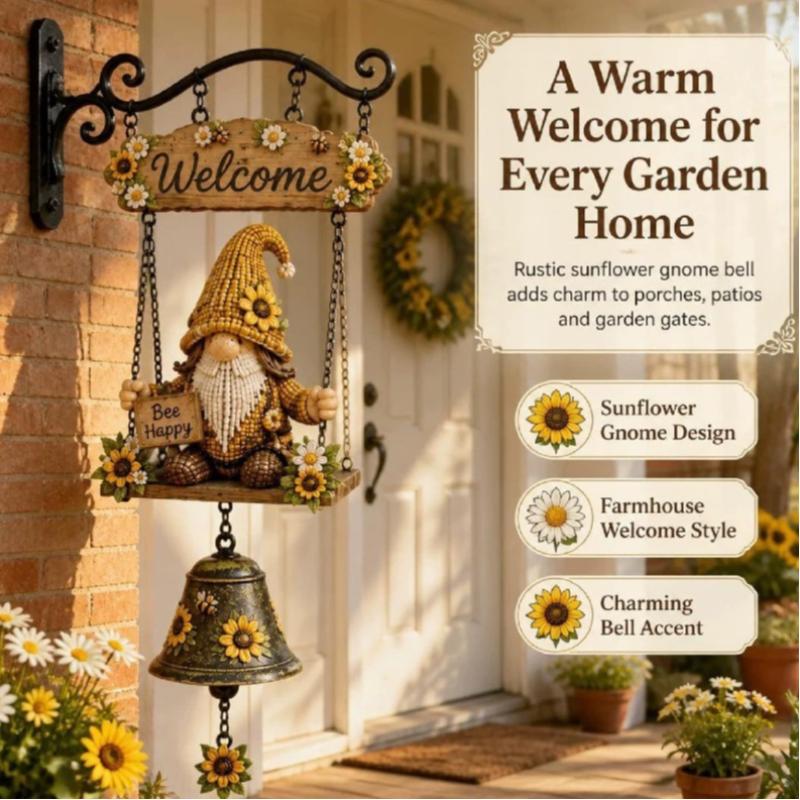 Rustic Garden Gnome Bell Vintage Welcome Wind Chime Swing Dwarf Figurine Door Hanging Sign Outdoor Patio Wall Decor Novelty Gift