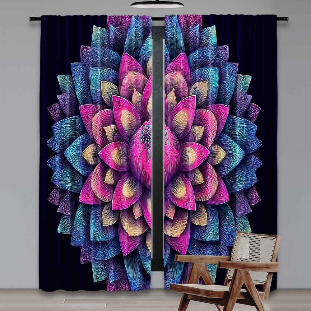 Flat Printing Scene Curtains Floral Lotus Radiance Digital Printed Polyester Drapes Birthday Party Use All Season Curtain Set Of 2 Made Washable