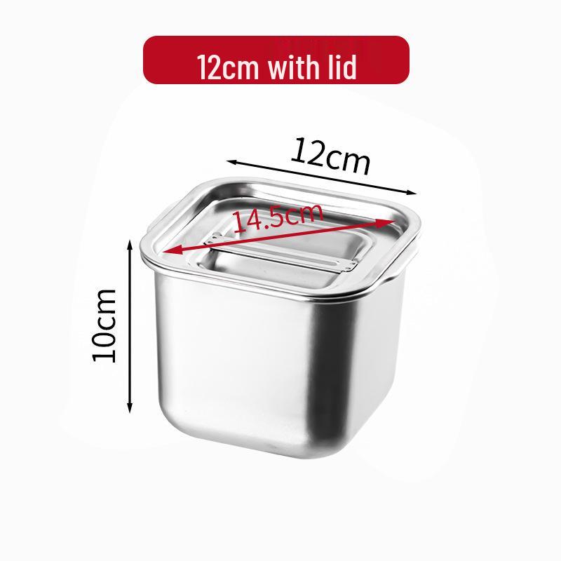 304 Stainless Steel Square Jam Bowl with Lid - Commercial Kitchen Seasoning and Sauce Container.