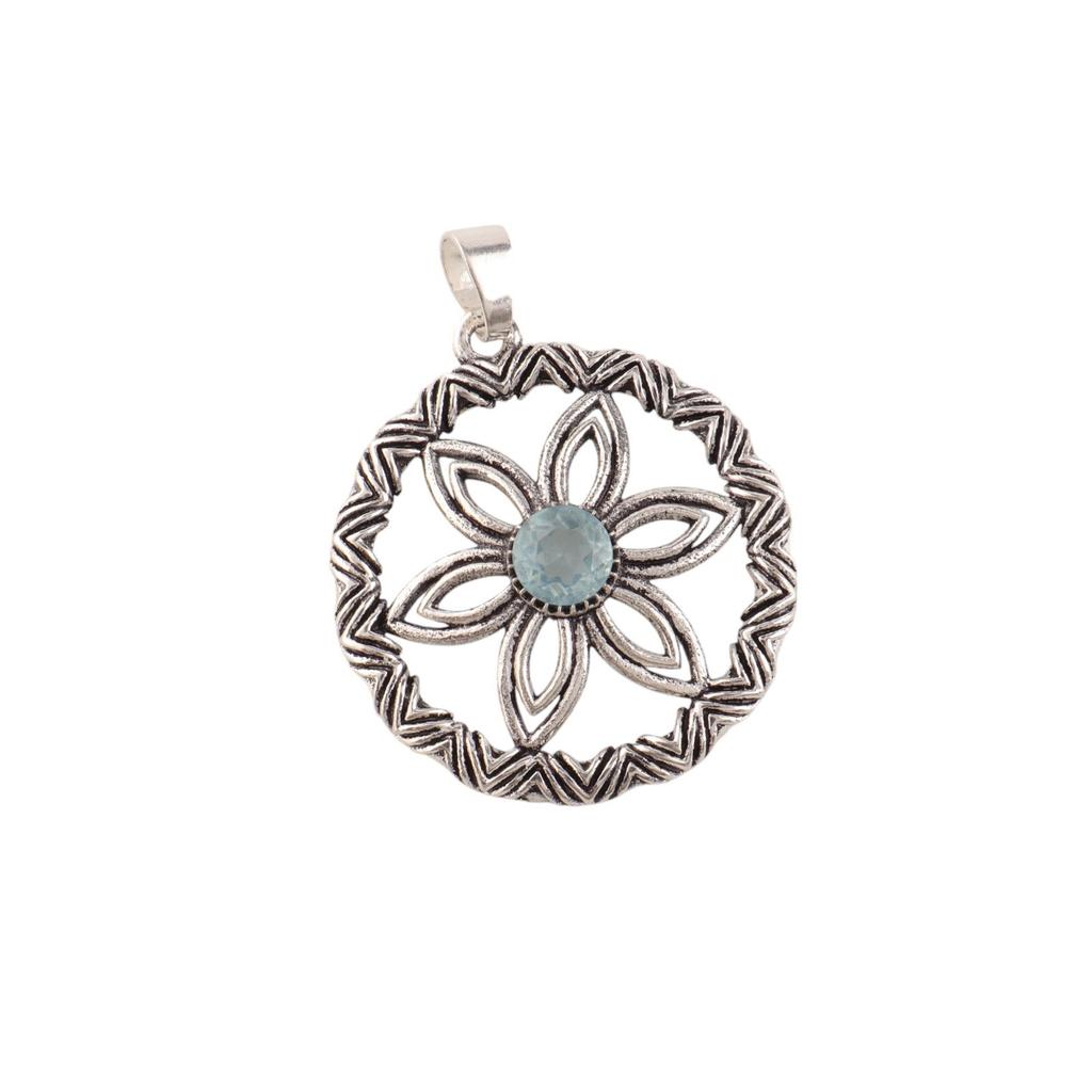 Natural Sky Blue Topaz Gemstone 925 Sterling Silver Jewelry Boho Pendant 1.48" CP-29-13